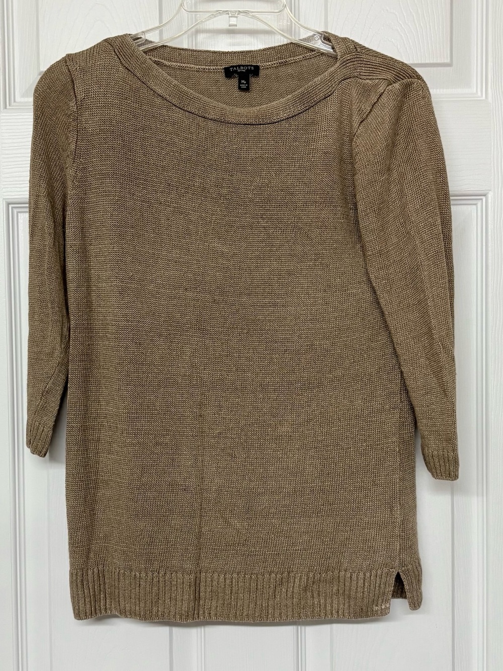 Talbots Taupe Linen Pullover Sweater Neutral Sz PM
